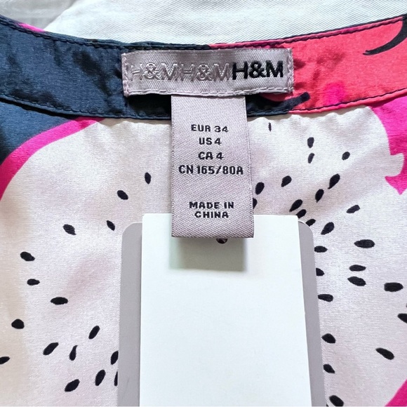 H&M - Pink and Blue Fruit & Flowers Silk Dress - Picture 9 of 12